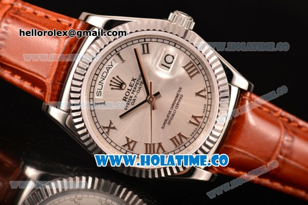Rolex Day-Date Asia 2813/Swiss ETA 2836/Clone Rolex 3135 Automatic Steel Case with Roman Numeral Markers and Silver Dial (BP) - Click Image to Close